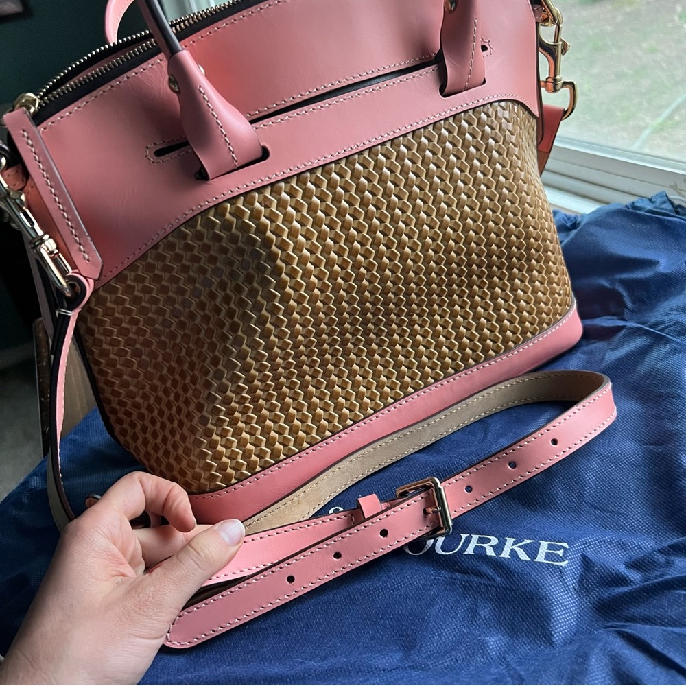 Dooney & Bourke Beacon Woven Pink and Tan Satchel - Picture 8 of 13